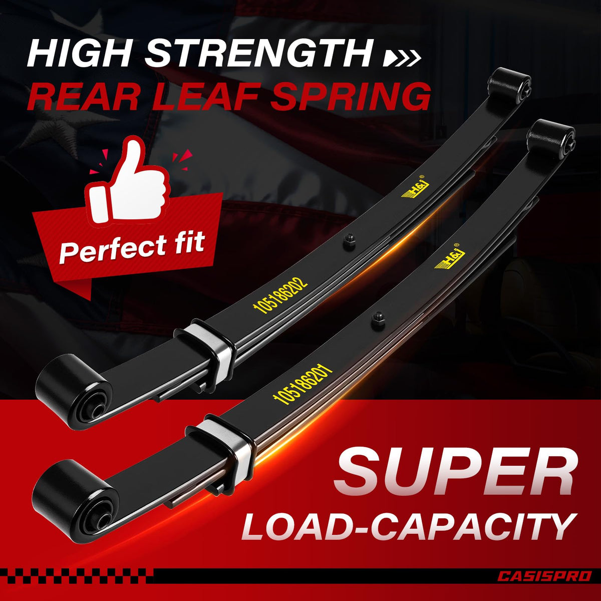CASISPRO Club Car Carryall rear springs kit with 3-leaf design for high loading capacity.