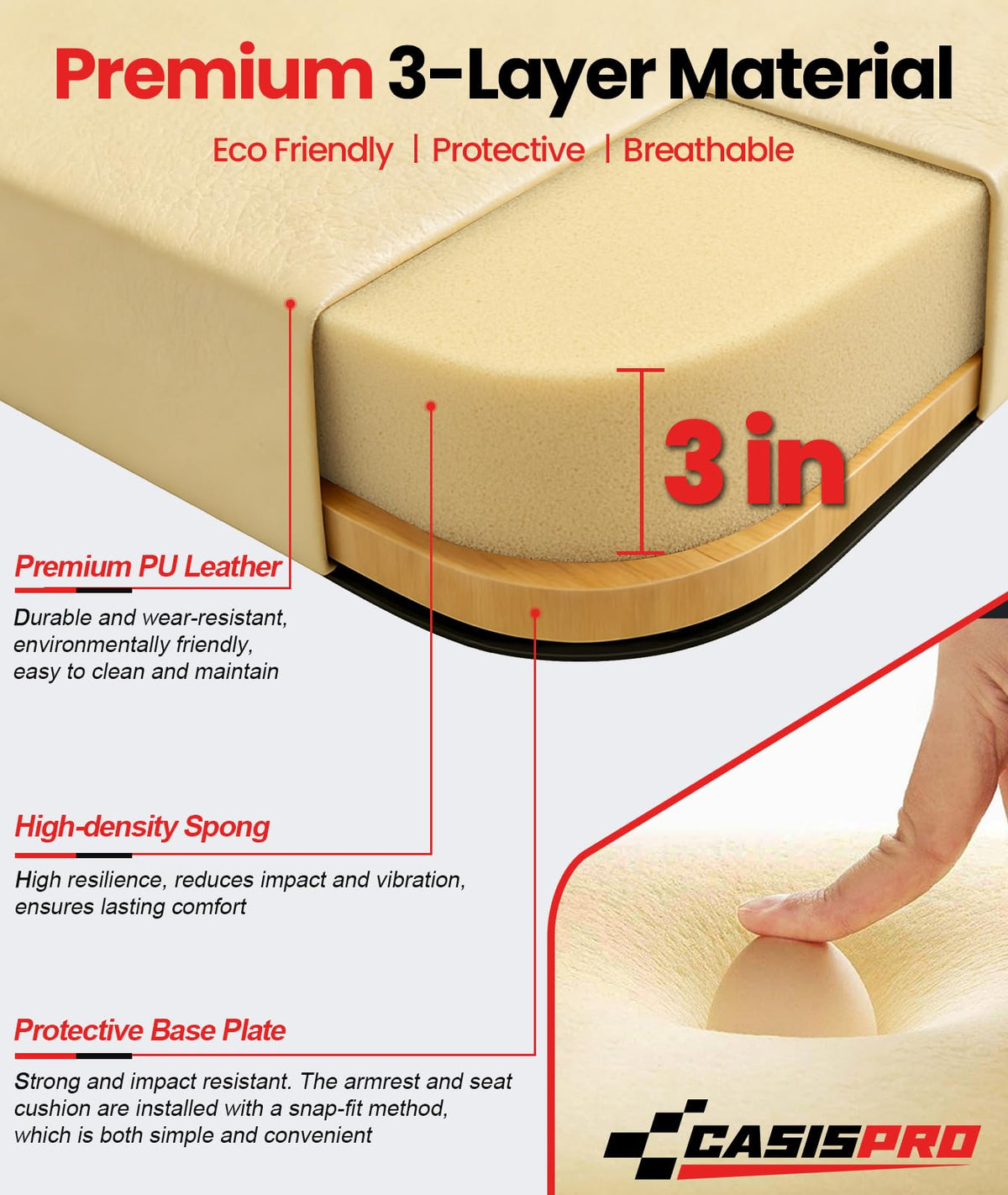 Casispro beige leather cushion resists wear and UV exposure for Club Car DS.