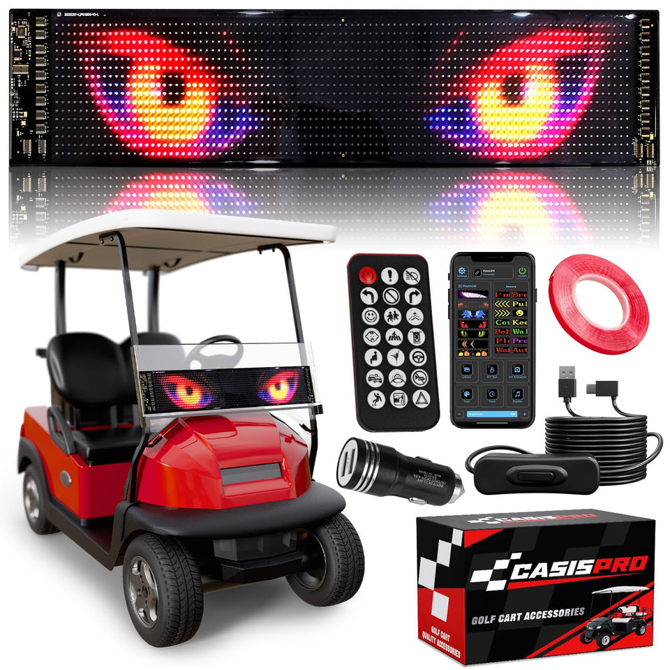 CASISPRO Golf Cart Devil Eyes Sign on windshield for a bold nighttime look