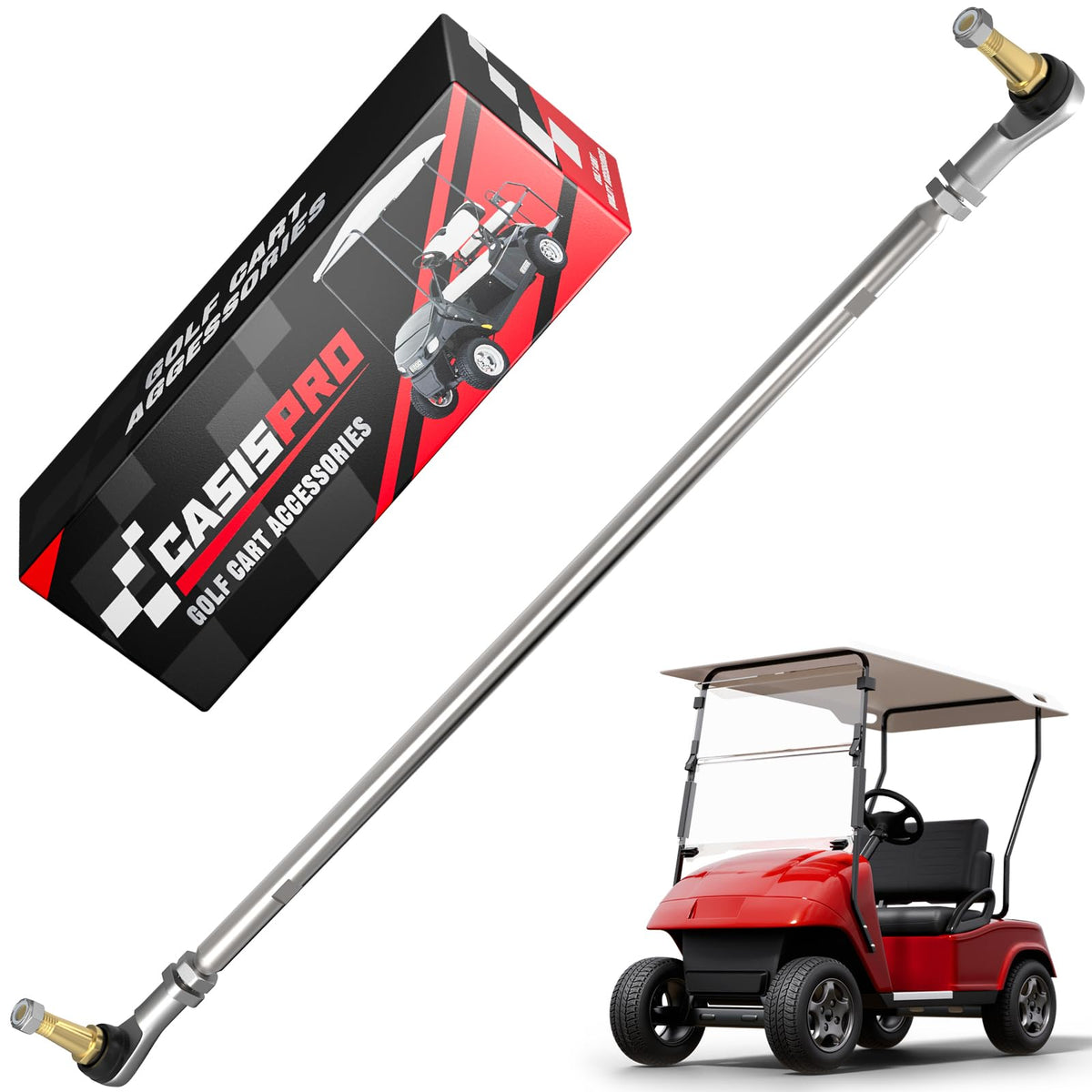 CASISPRO EZGO TXT tie rod assembly front view shows durable aluminum construction