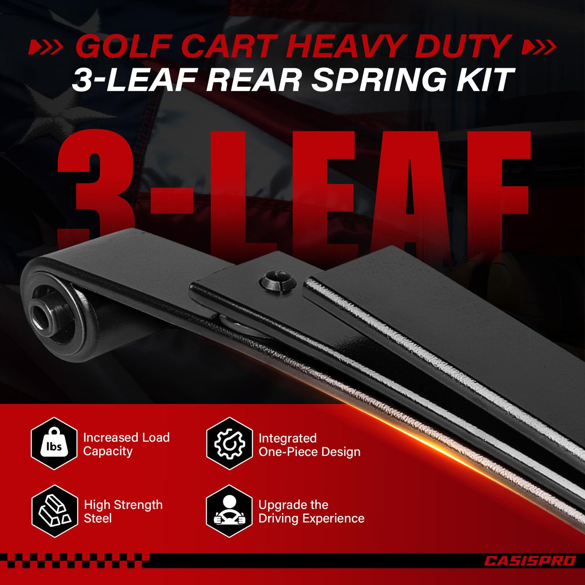 CASISPRO heavy-duty rear 3-leaf spring right for Club Car, improves ride comfort.