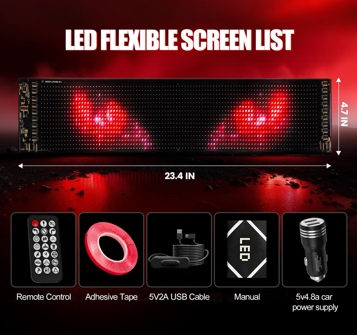 CASISPRO LED sign package includes remote, tape, cables, and manual