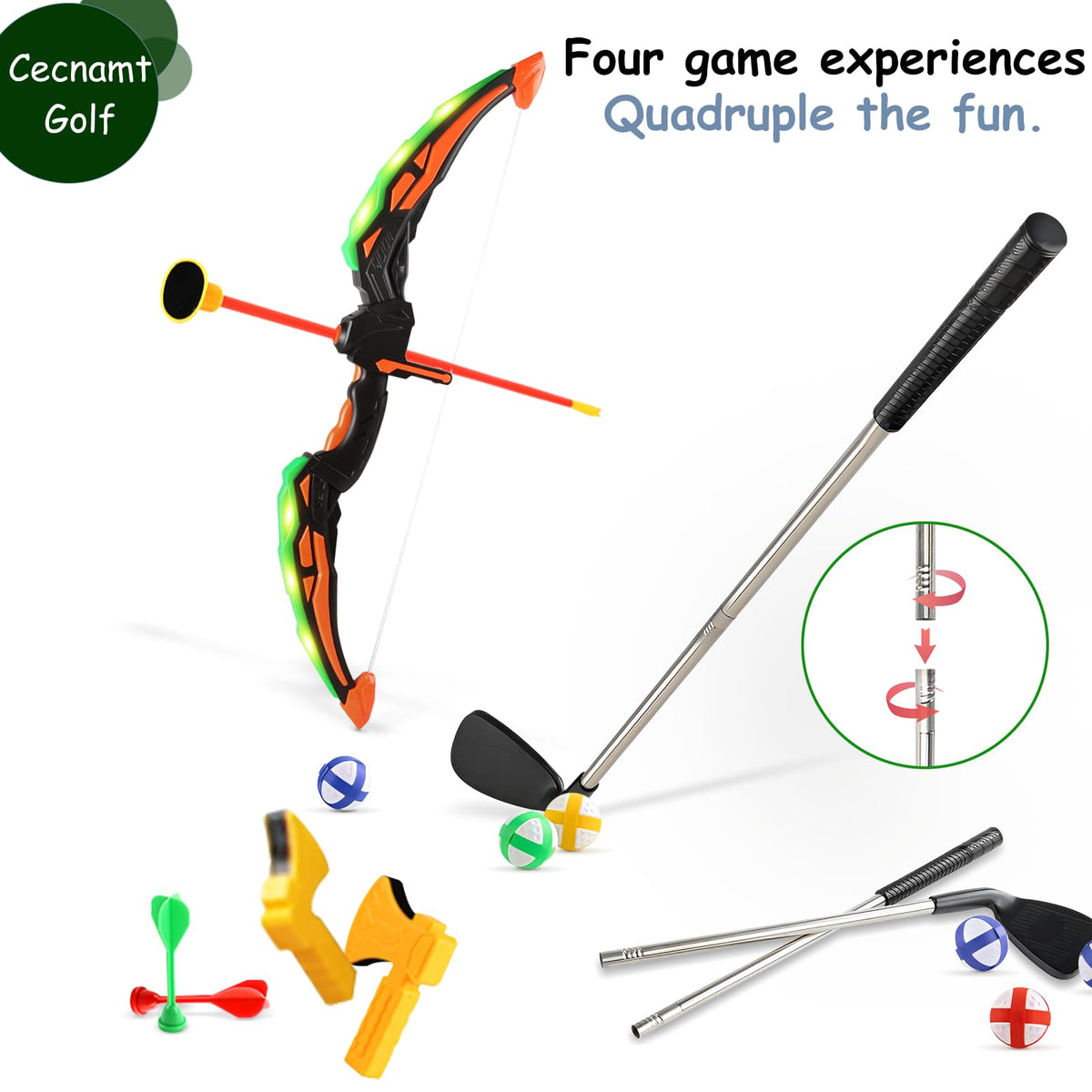 Cecnamt bow and arrow accessories for varied drill options.