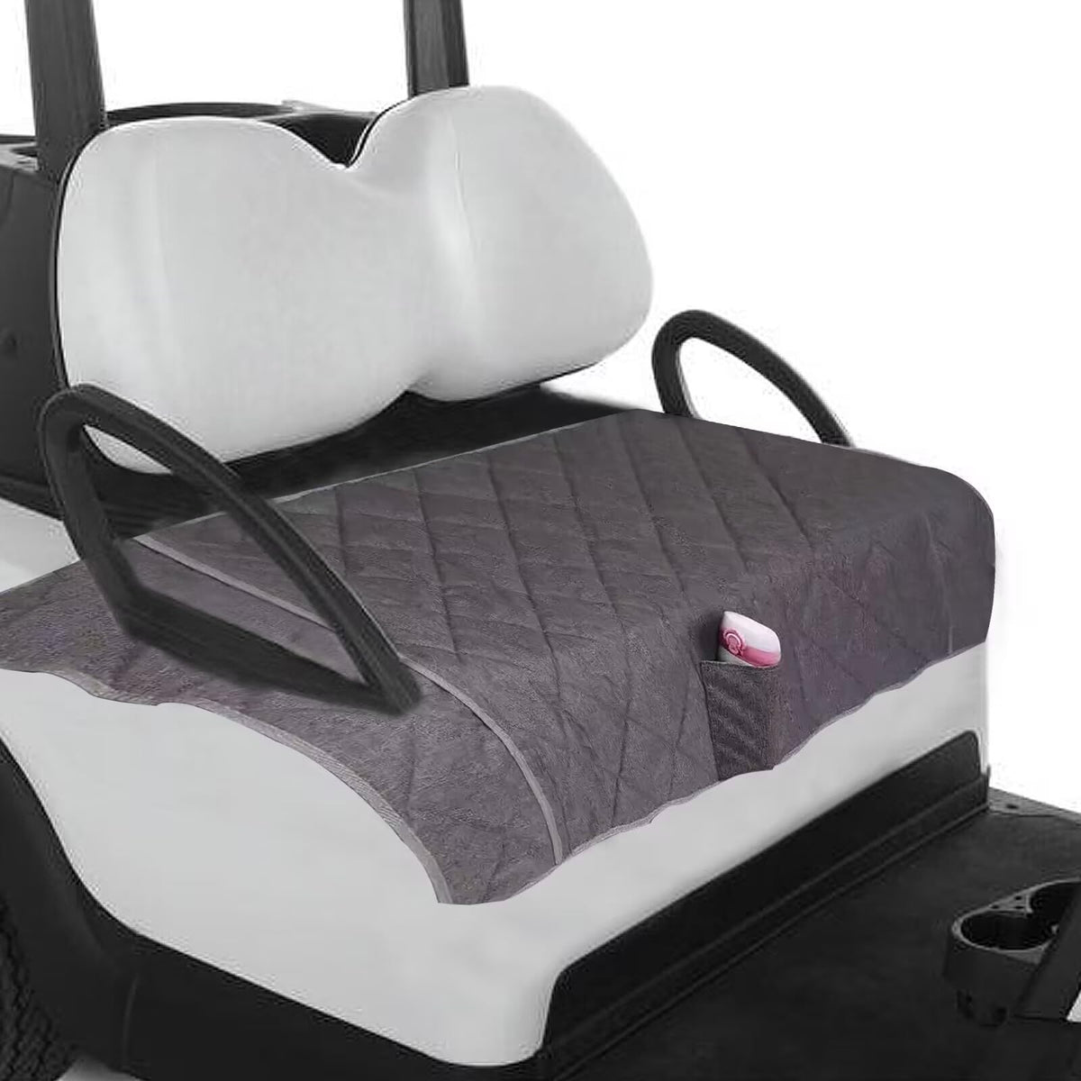 Cemgyiuk waterproof plush-top golf cart seat cover shields seats from rain and snow.