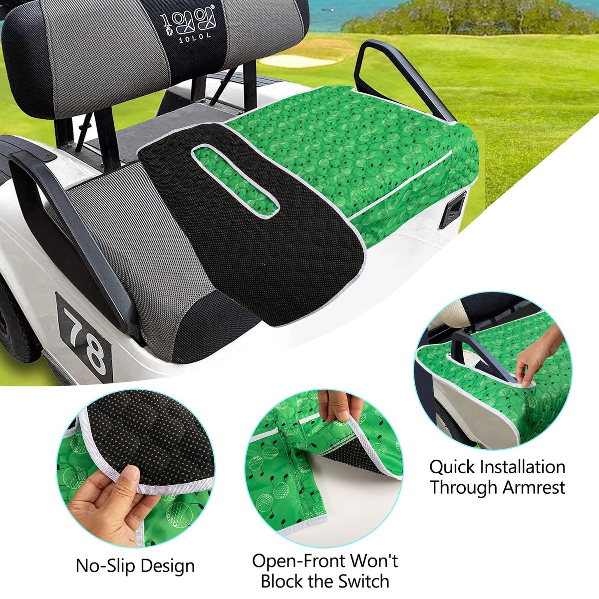 CEMGYIUK universal-fit seat cover easily installs on EZGO, Club Car, and Yamaha golf carts