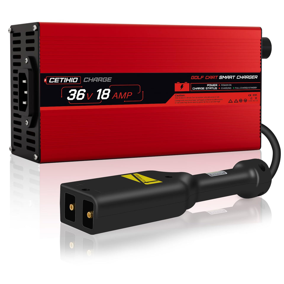 CETIHIO 36V EZGO D-plug charger front view showing compatibility with older carts