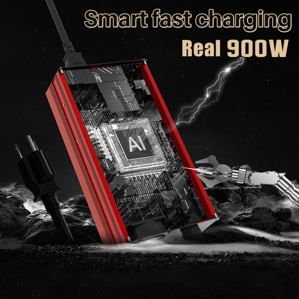 CETIHIO 900W smart charger interior view highlighting power and protections