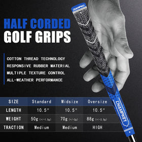 Champkey all-weather golf grips in gray midsize ideal for men's clubs and varied conditions.