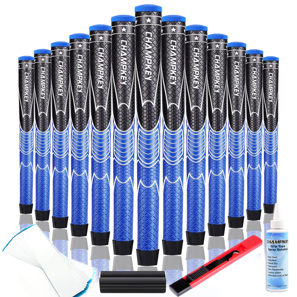 CHAMPKEY comfortable PU golf grips blue midsize pack shot for enhanced feel.
