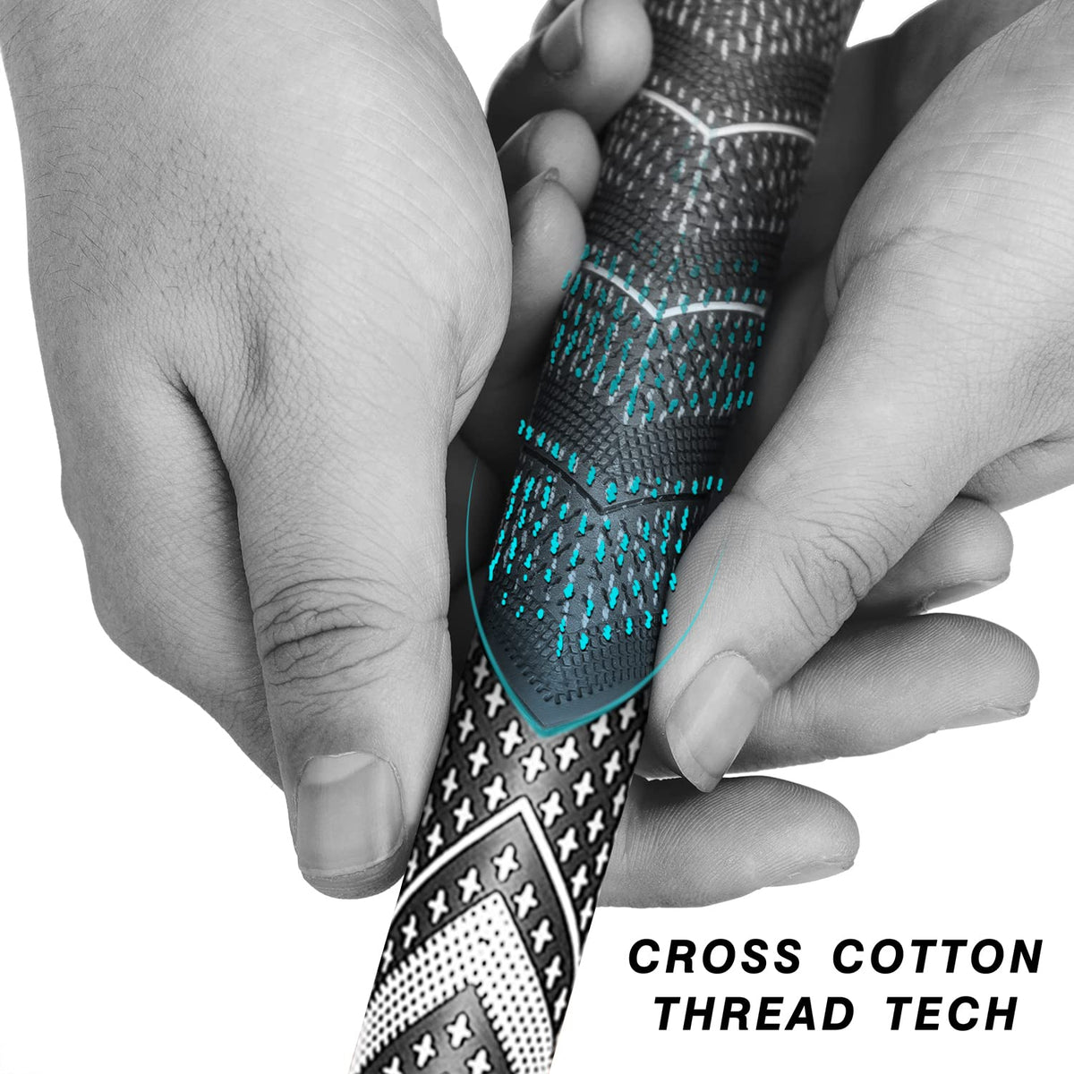 CHAMPKEY Cross Cotton Thread Technology highlight for durable, stable grip in variable conditions.