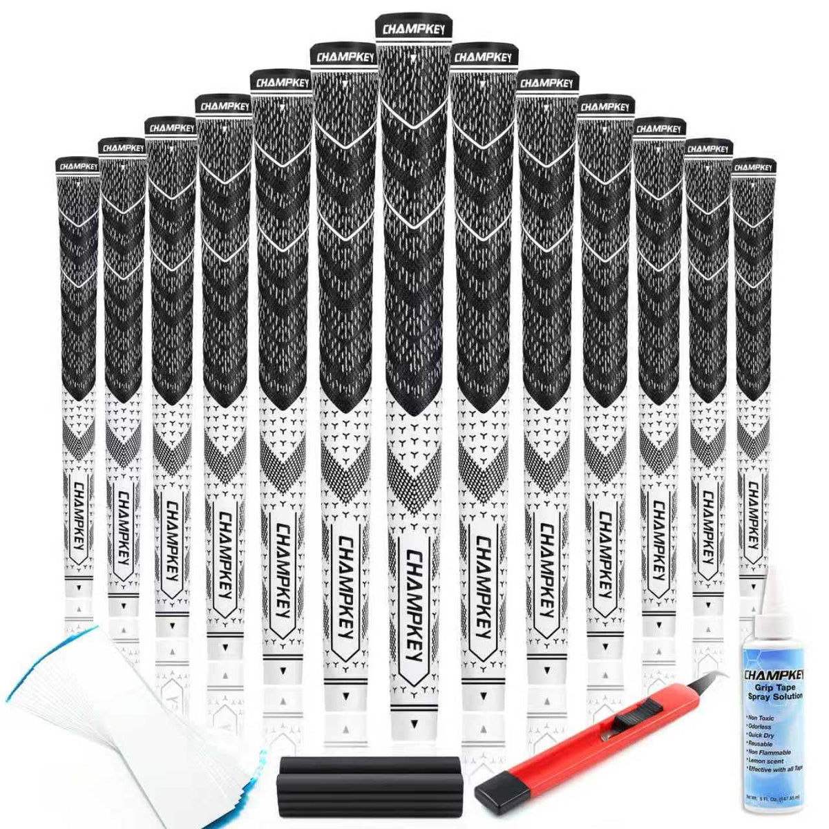 CHAMPKEY Half Cord Golf Grips 13 Pack, white oversize, all-weather traction for confident swings.