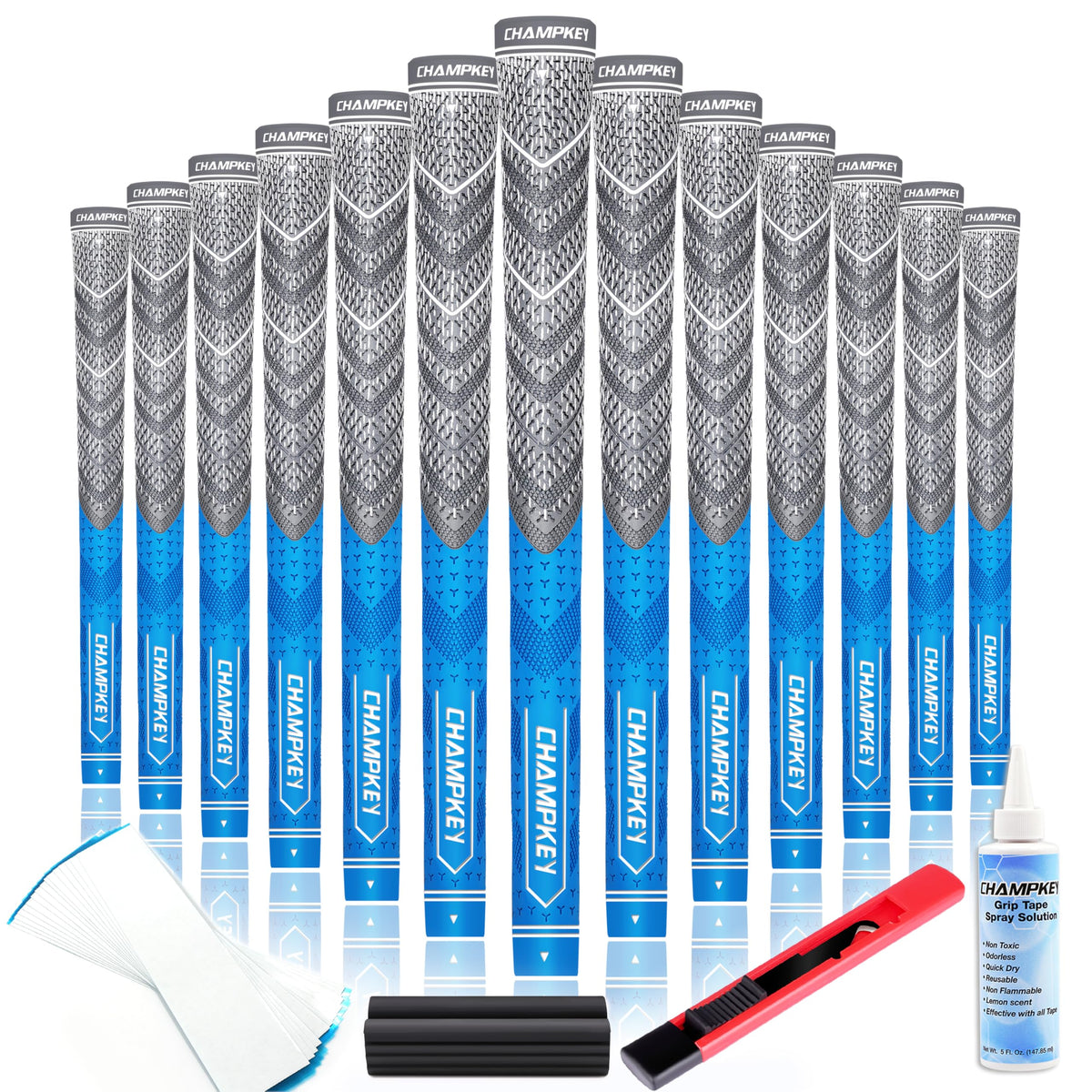 CHAMPKEY Hybrid Grips blue pack shot emphasizing 13-pack durability