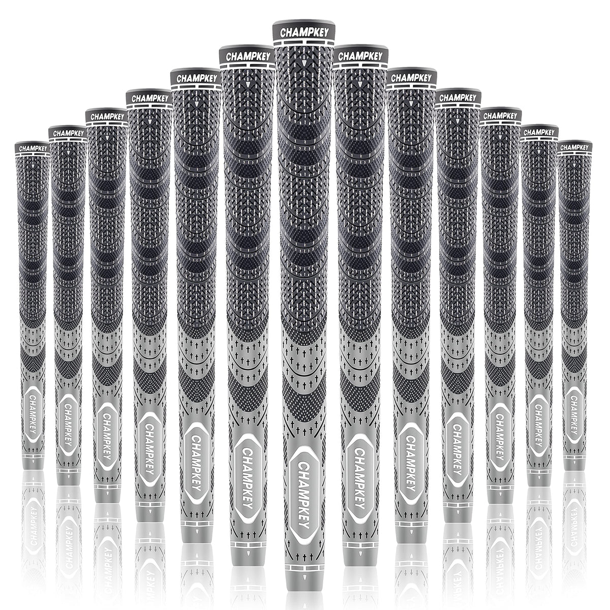 CHAMPKEY premium hybrid golf grips gray midsize close-up texture for all-weather grip.