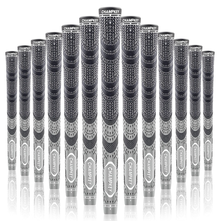 CHAMPKEY premium hybrid golf grips gray midsize close-up texture for all-weather grip.
