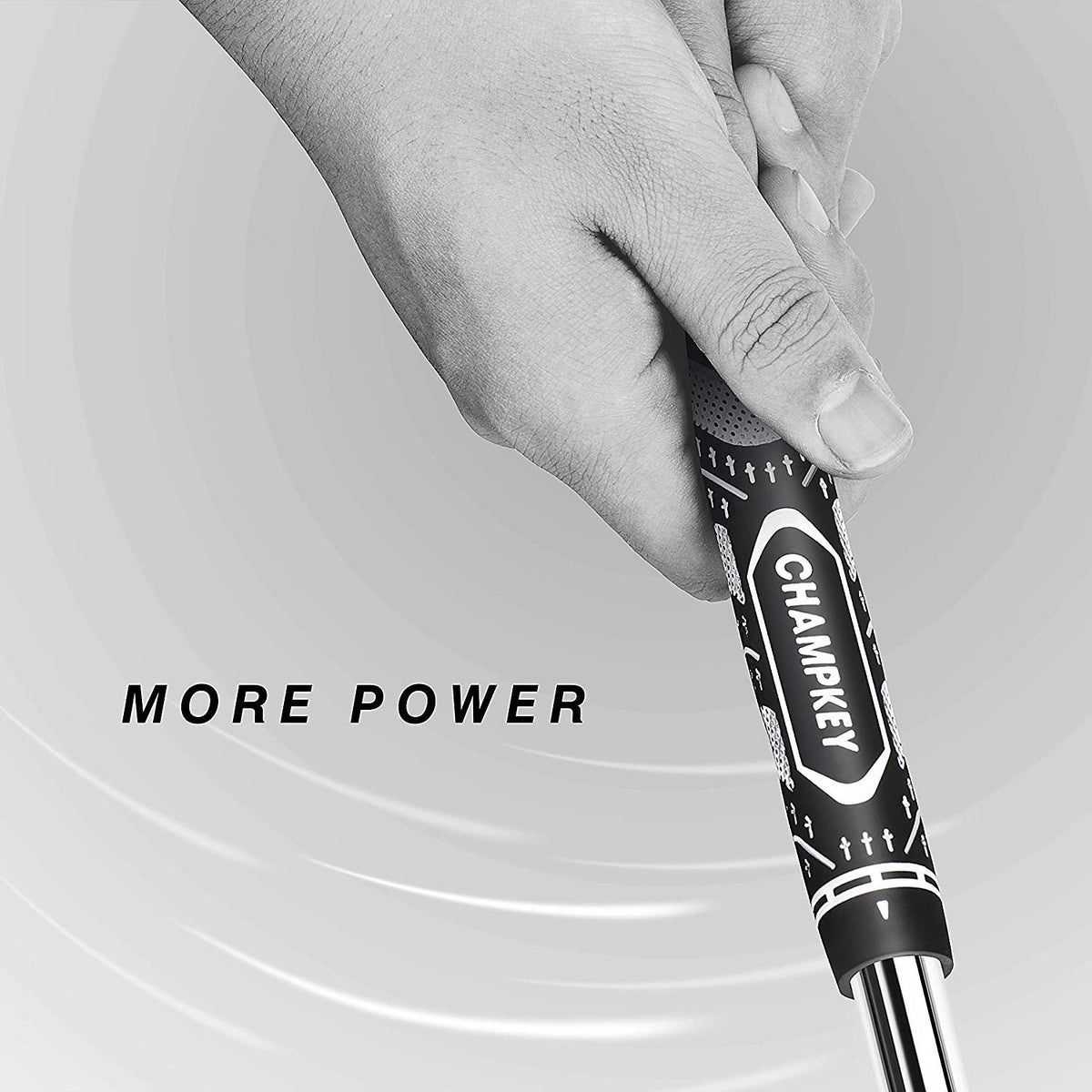 Lower hand grip taper shown on CHAMPKEY grips for relaxed grip and potential power