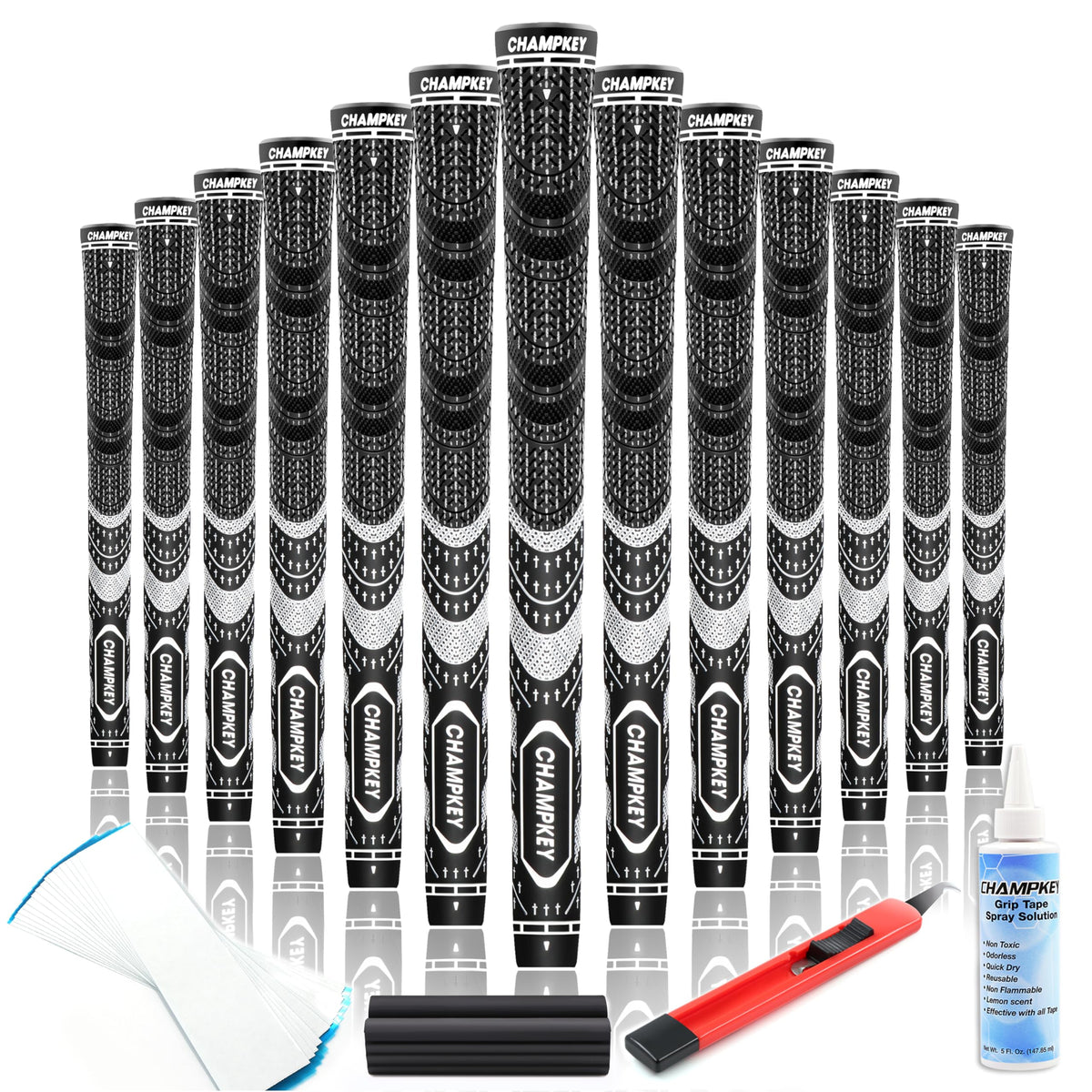 CHAMPKEY Premium Hybrid Grips package shows full contents for easy regripping