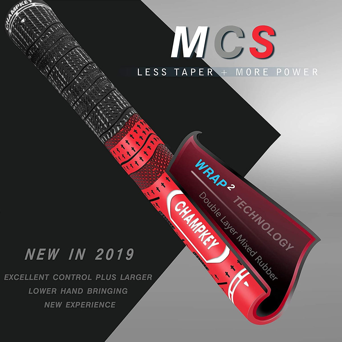 CHAMPKEY red oversize grip close-up for reinforced hand feel
