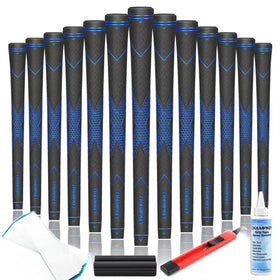 CHAMPKEY Premium Rubber Golf Grips pack shot showing uniform traction for consistent feel.