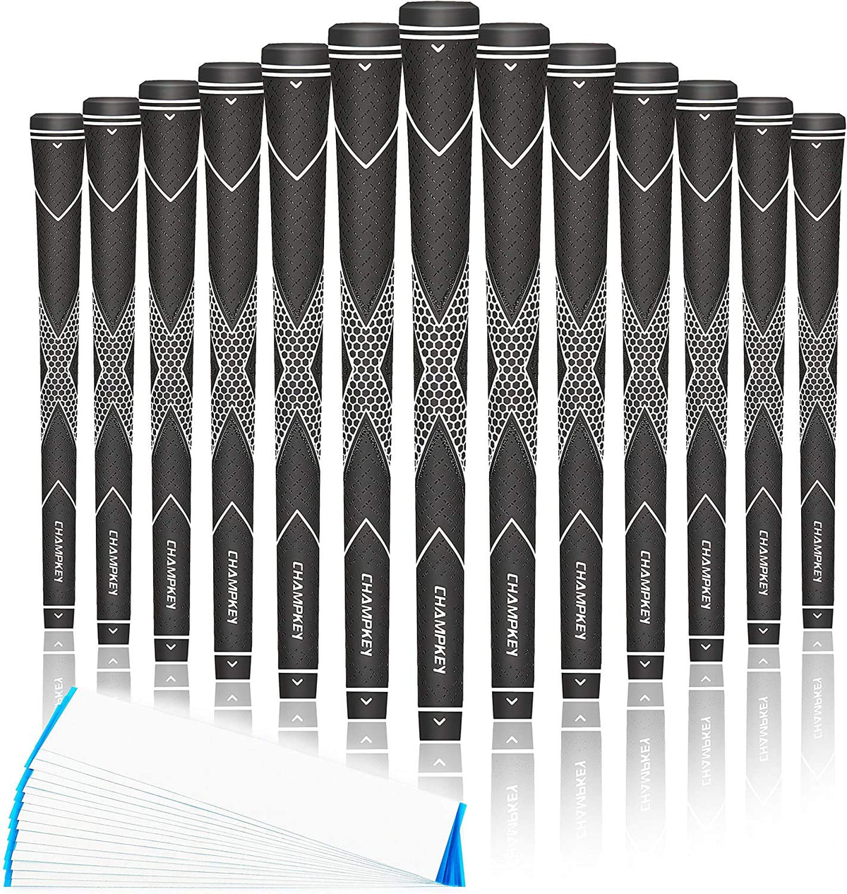 CHAMPKEY premium rubber golf grips close-up showing high-traction texture for precise grip.