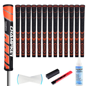 CHAMPKEY soft rubber golf grips close-up with orange midsize for all-weather traction.