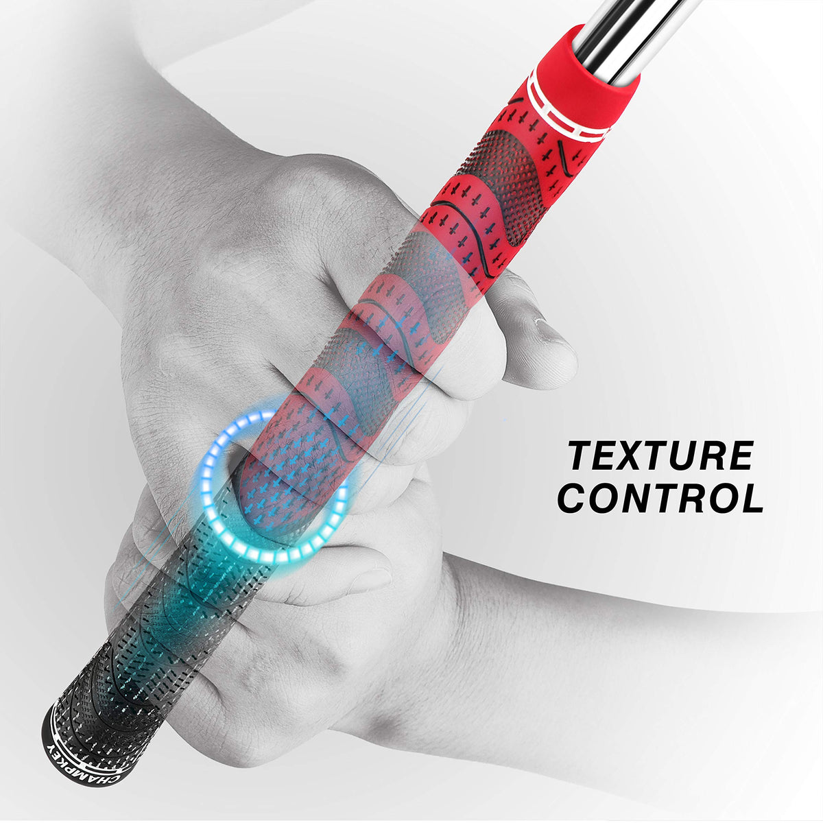 CHAMPKEY grip texture shows soft micro-texture delivering improved traction and comfort.