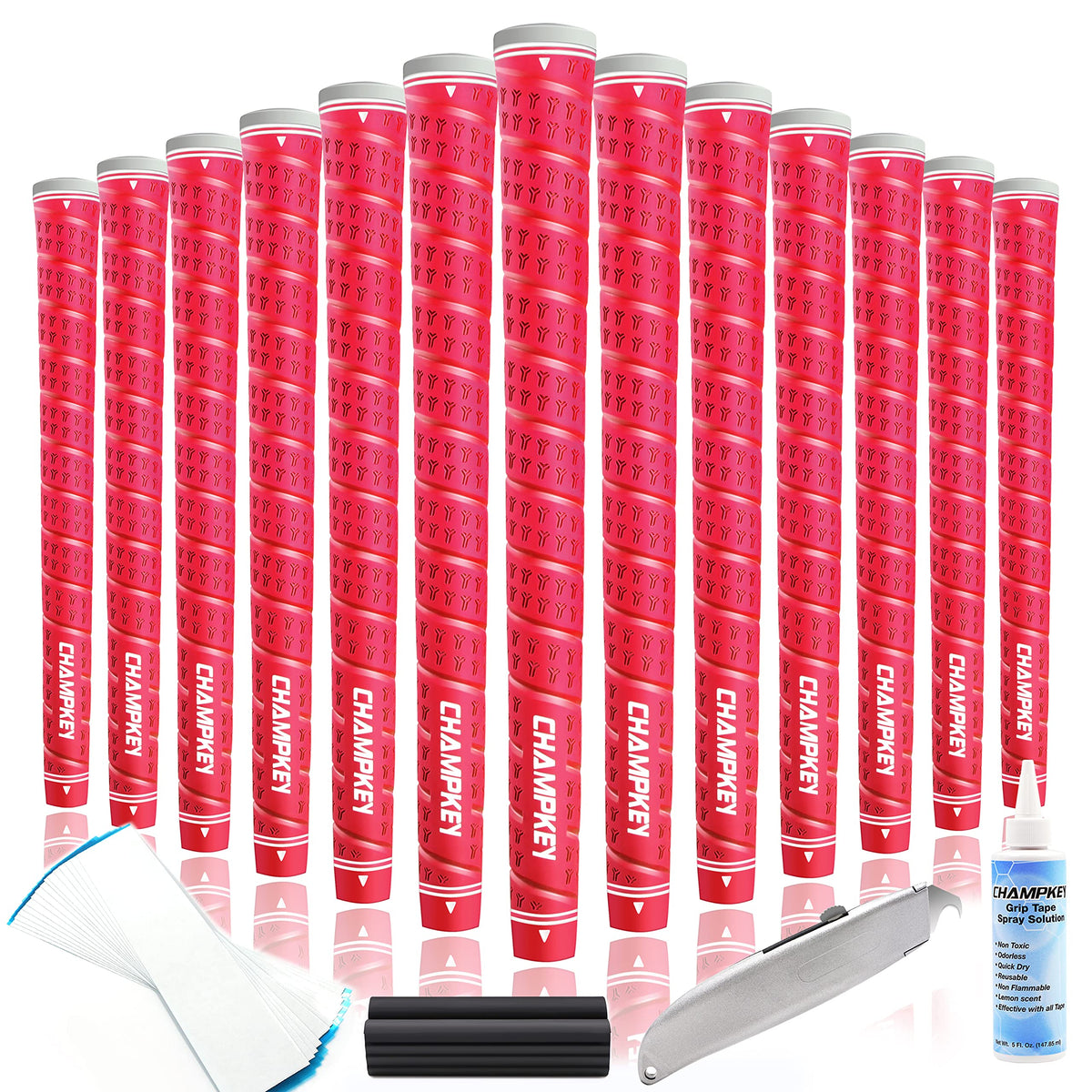 CHAMPKEY Wrap-Y 13-pack front view shows red grips with strong traction for control.