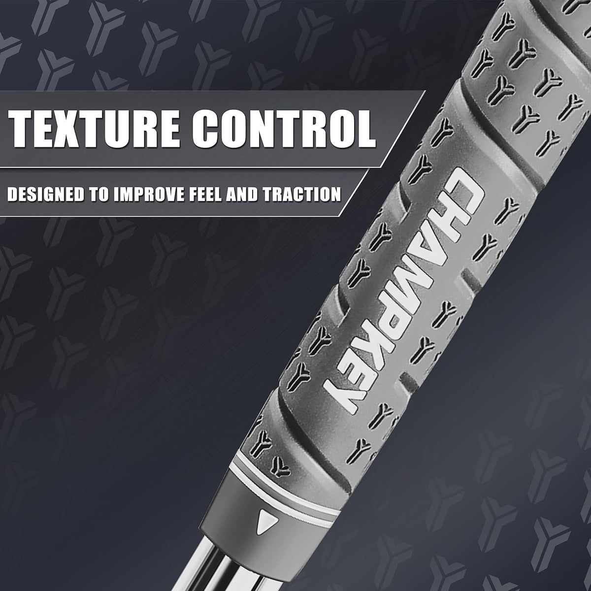 Champkey Wrap-Y Y-shaped texture detail on an oversize gray grip