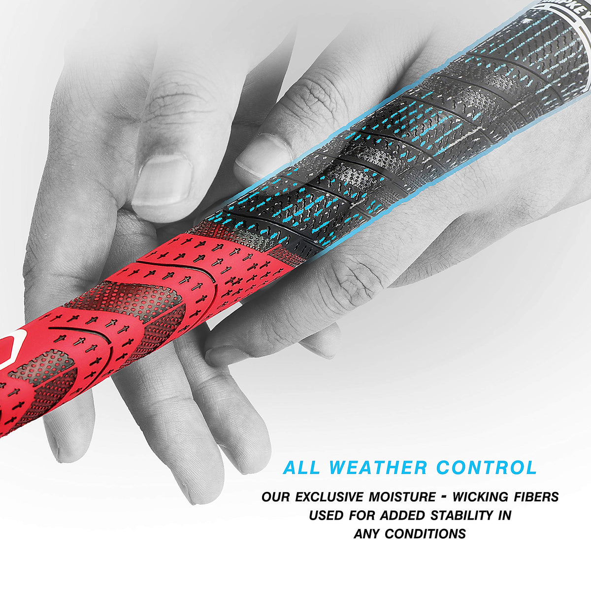 CHAMPKEY Wrap² technology demonstrates extra lower-hand wraps for lighter grip pressure.