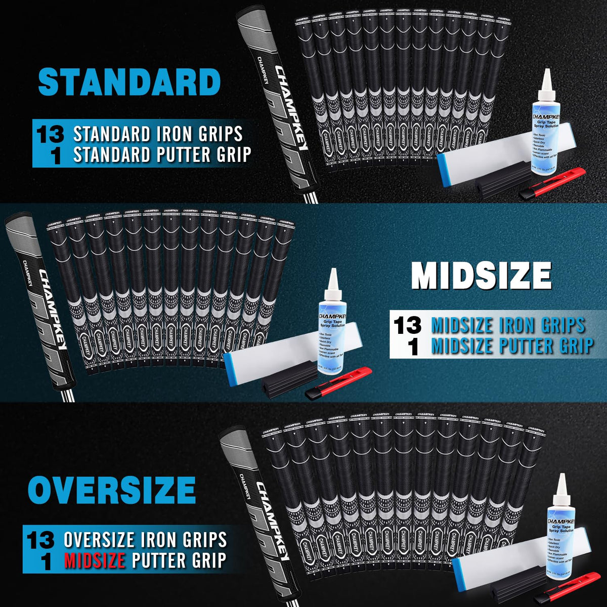 Champkey Wrap² technology view shows reduced grip taper for lighter pressure