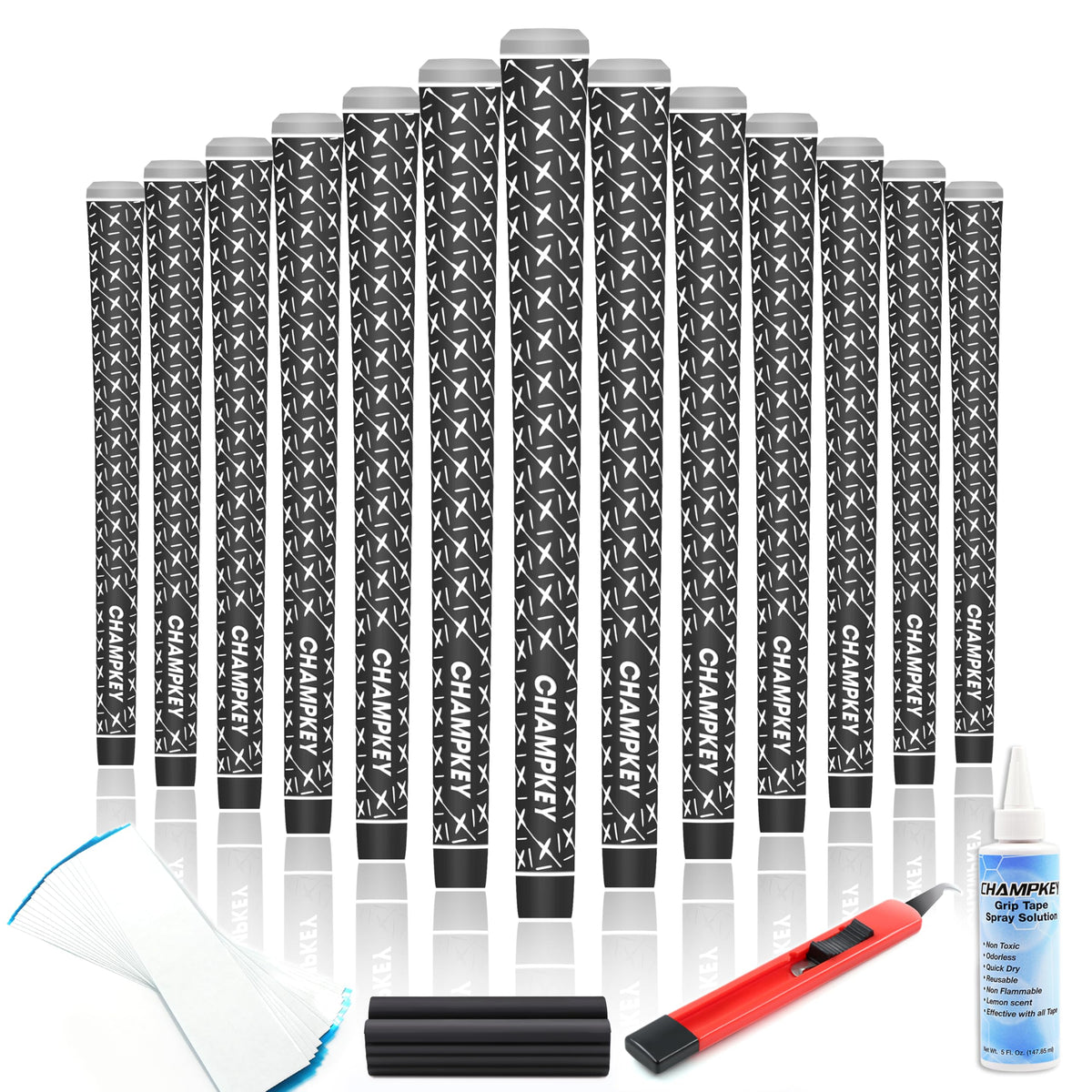 CHAMPKEY X Rubber golf grips set enables quick club maintenance.