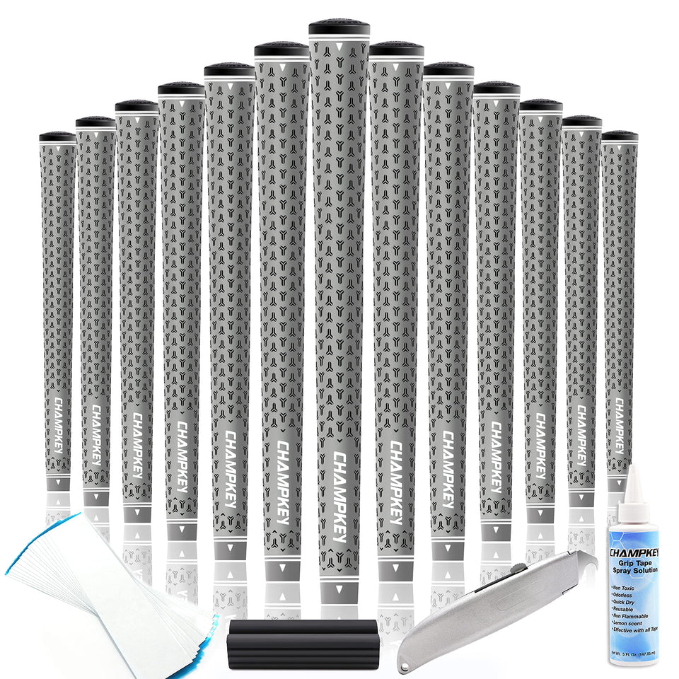 CHAMPKEY Y-360 rubber golf grips in a 13-pack with repair kits for easy installation.