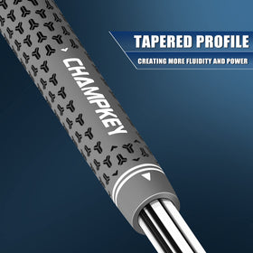 Midsize gray CHAMPKEY Y-360 grip with tapered profile for lighter grip pressure.
