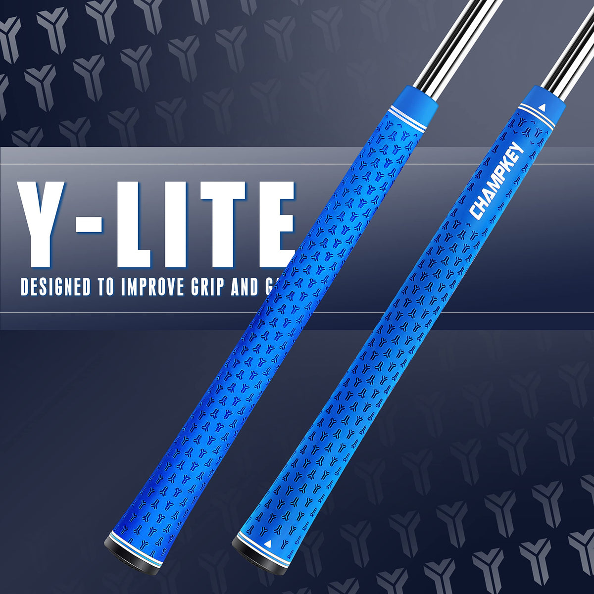 CHAMPKEY Y-LITE grip showing proprietary rubber material for precise feedback.