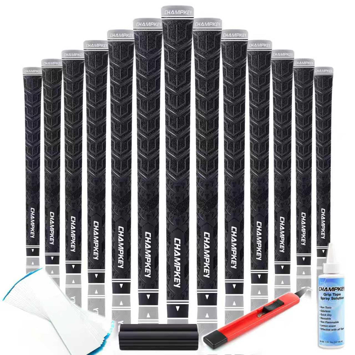 CHAMPKEY Y-PRO grips package with 13 grips and repair kit for easy re-gripping
