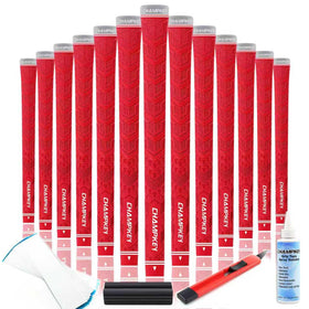 CHAMPKEY Y-PRO red midsize grip close-up showing high-traction surface for confident swings.