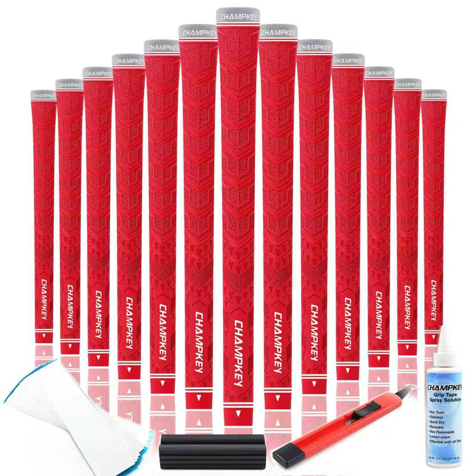 CHAMPKEY Y-PRO red midsize grip close-up showing high-traction surface for confident swings.
