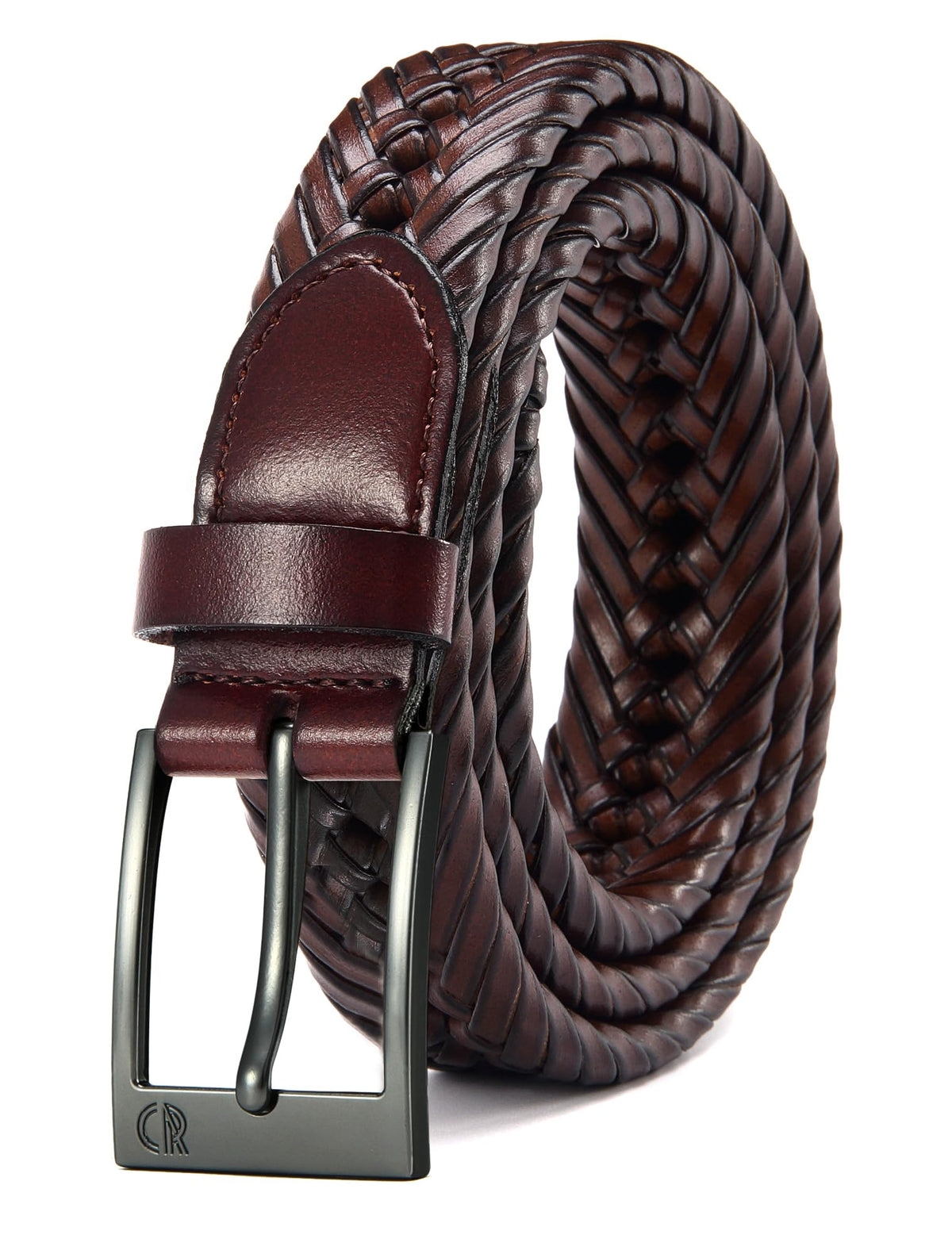 CHAOREN leather braided belt buckle close-up showing sturdy hardware for daily wear
