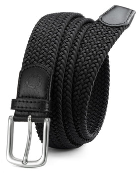 CHAOREN stretch belt closeup buckle shows reinforced metal for durability.