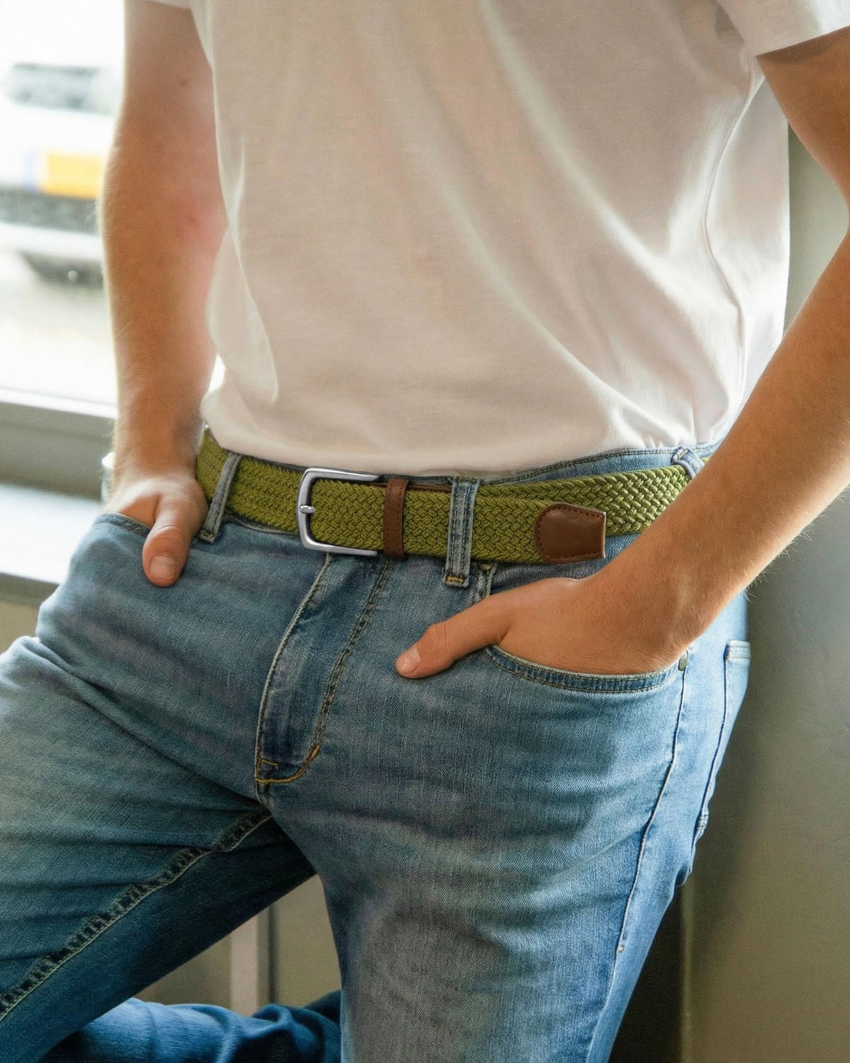 CHAOREN Stretch belt leather end pieces add refined detail to casual outfits.