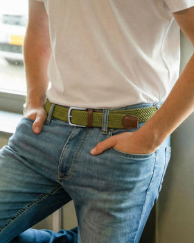 CHAOREN Stretch belt leather end pieces add refined detail to casual outfits.