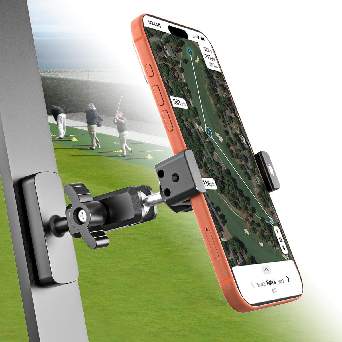 Charchendo magnetic mount on golf cart frame for secure hands-free use