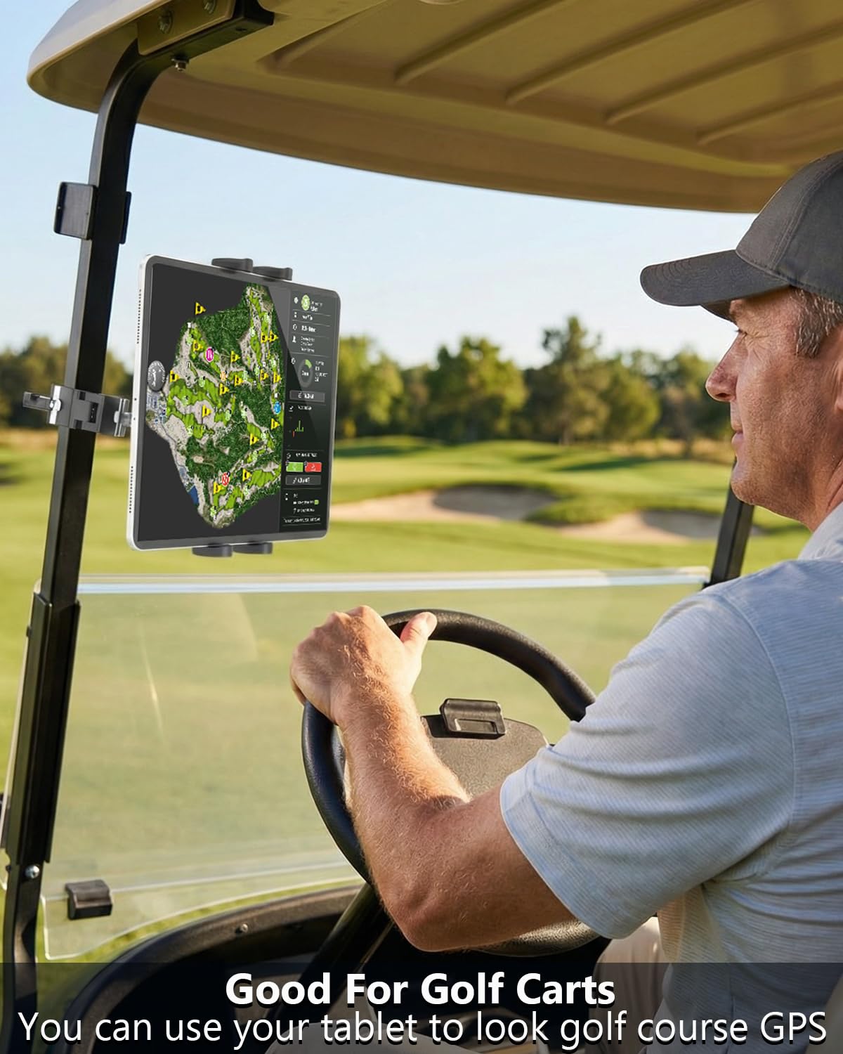 Charchendo Pro Golf Cart Tablet Mount anti-slip silicone prevents slips during bumpy drives.
