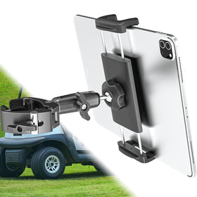 Charchendo Pro Golf Cart Tablet Mount main view keeps tablets secure on rough rides.