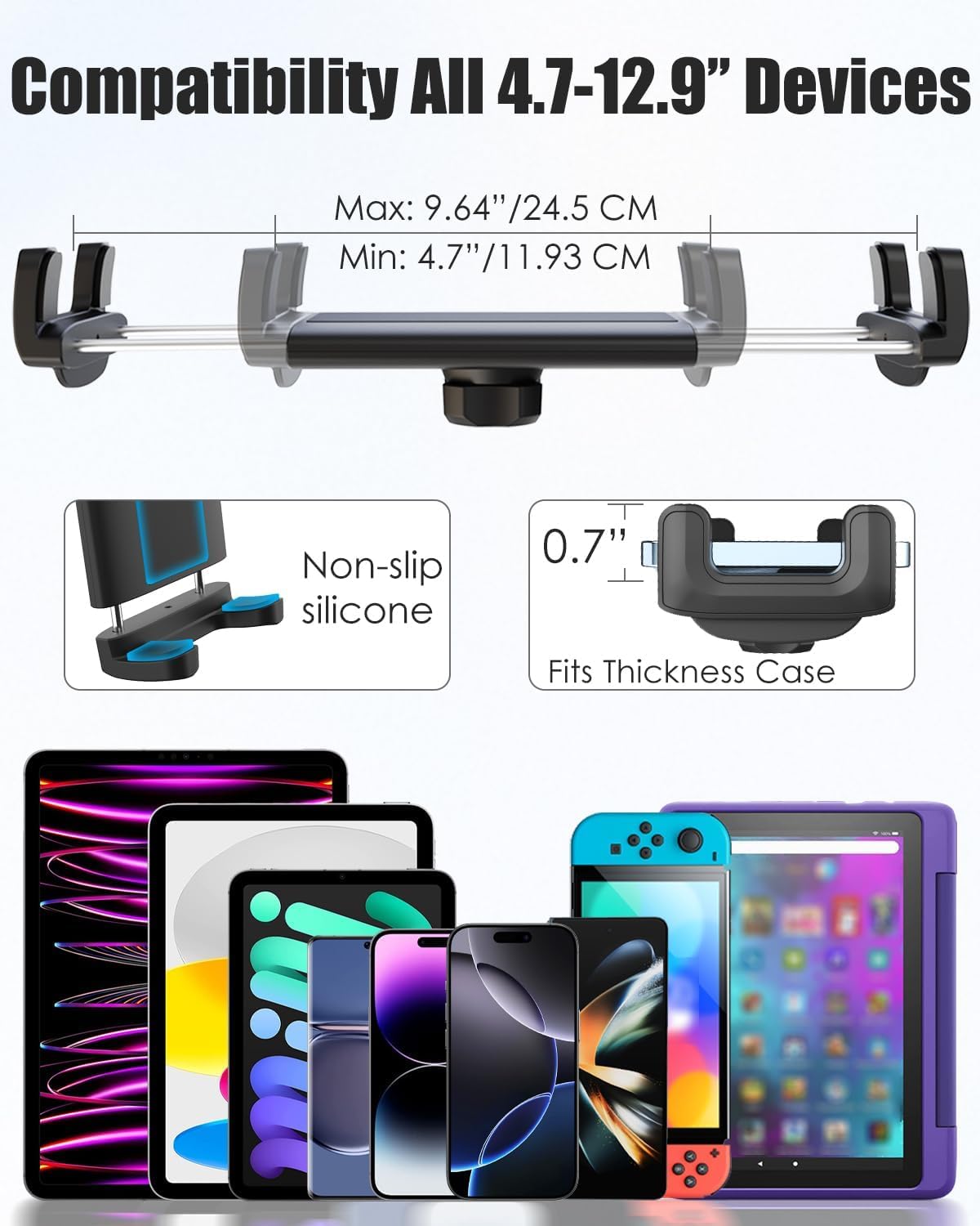 Charchendo Pro Golf Cart Tablet Mount universal compatibility for 4.7-13 inch devices.