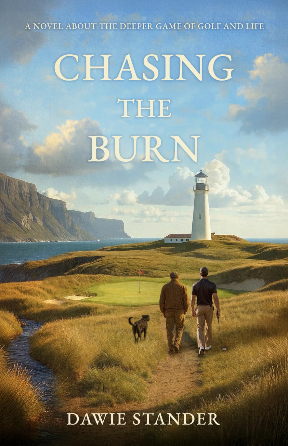 Chasing the Burn book cover featuring Scotland golf setting, inviting readers to a thoughtful sports fiction journey