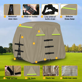 Che Yi Bao cover features elastic hem and bottom buckle to secure against wind.