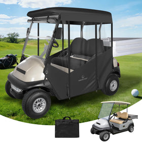 CHENGWEI 2P golf cart enclosure with cargo box protects equipment on the course