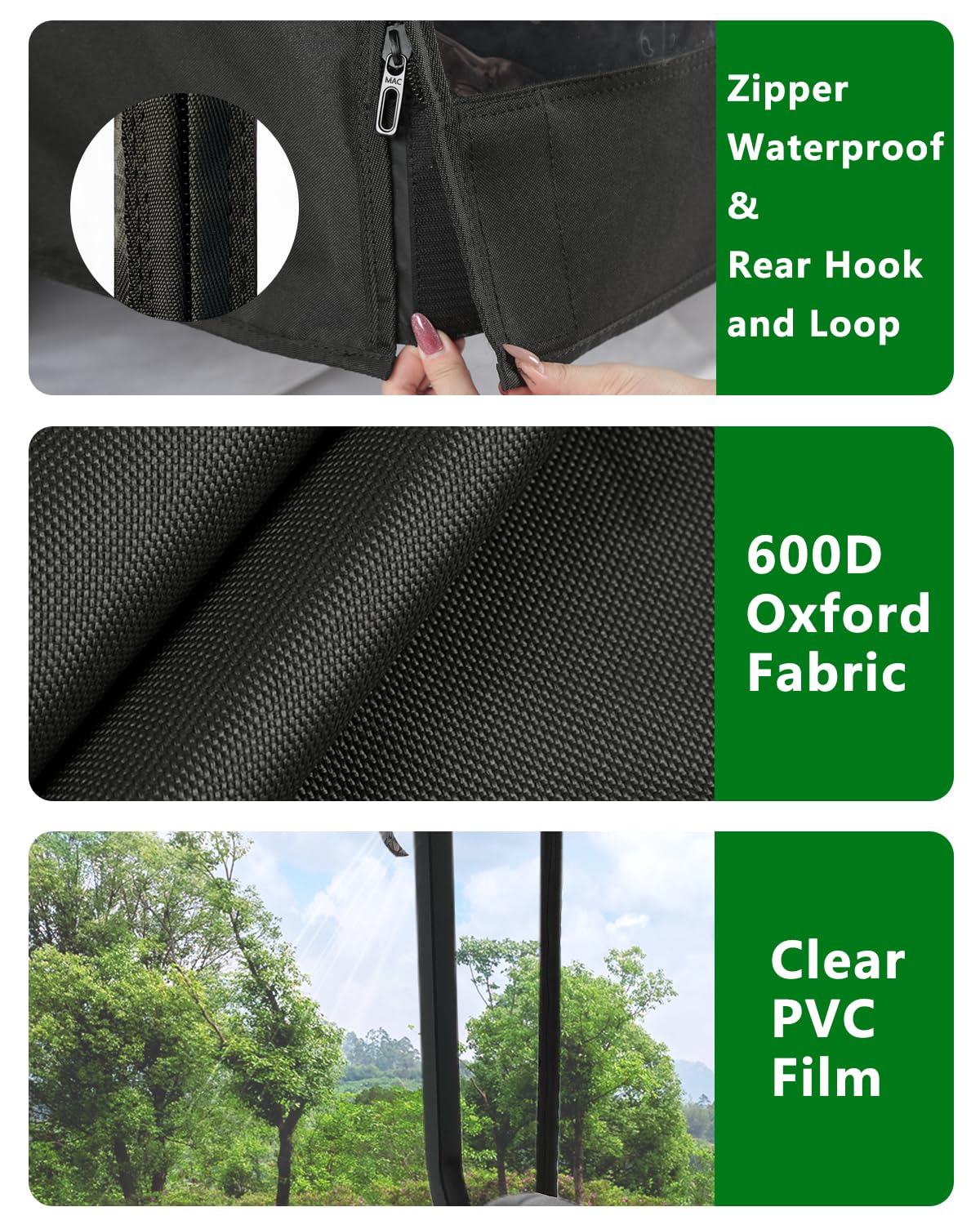 CHENGWEI 3-sided PVC window enclosure showing clear visibility in rain