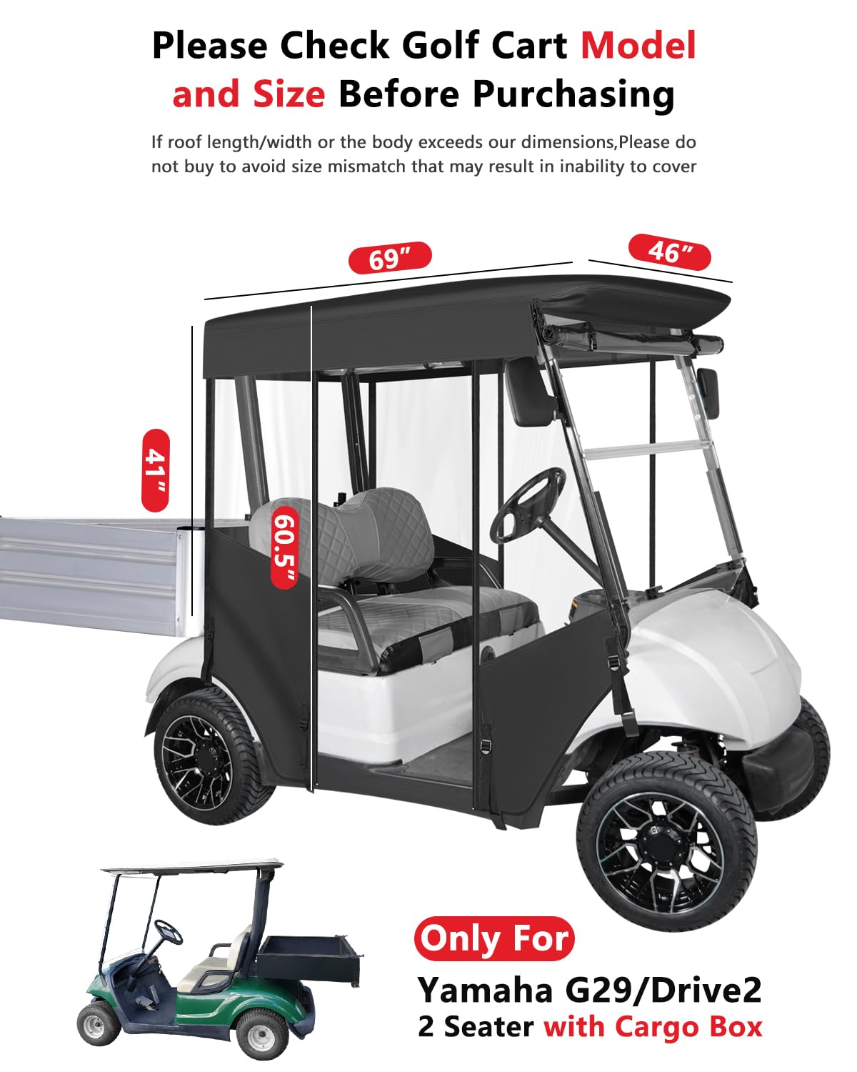 CHENGWEI 69-inch roof provides shade and rain shelter for the cart.