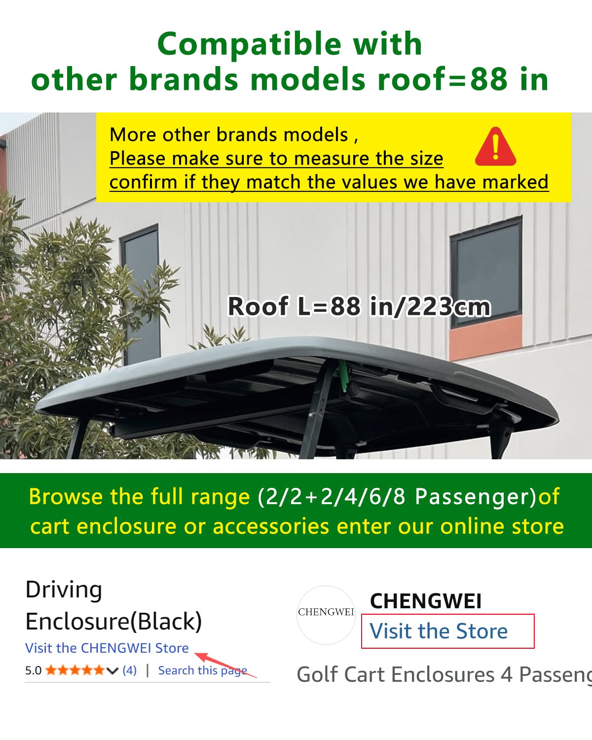 CHENGWEI easy-install golf cart enclosure with storage bag